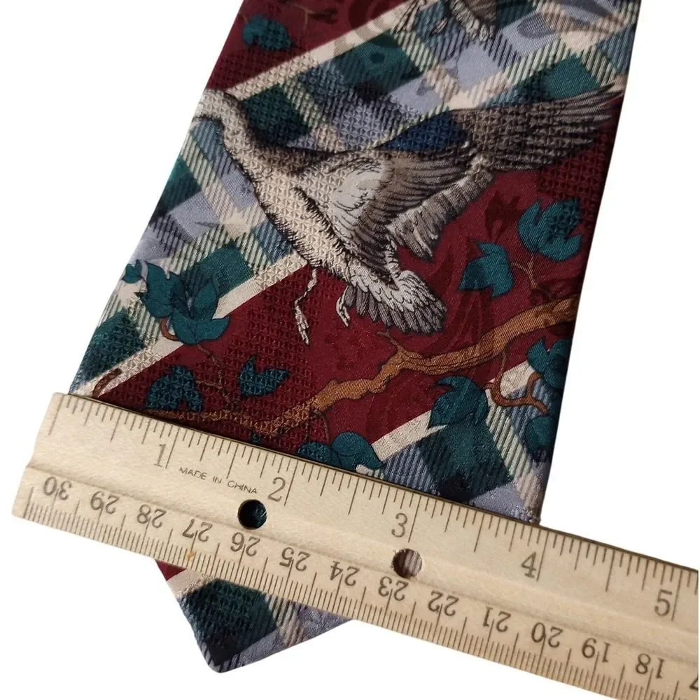 Flying Scotsman Collection Mens Silk Tie Burgundy Pheasant Plaid Paisley Hunting